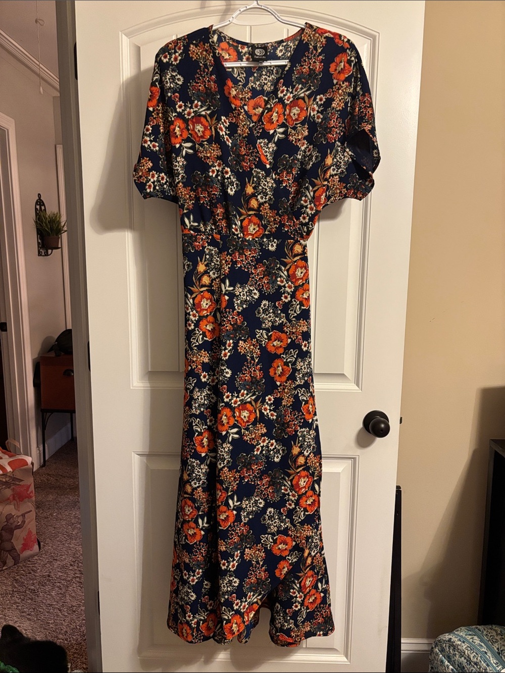 Bobeau Navy Maxi Dress with Orange Floral Print